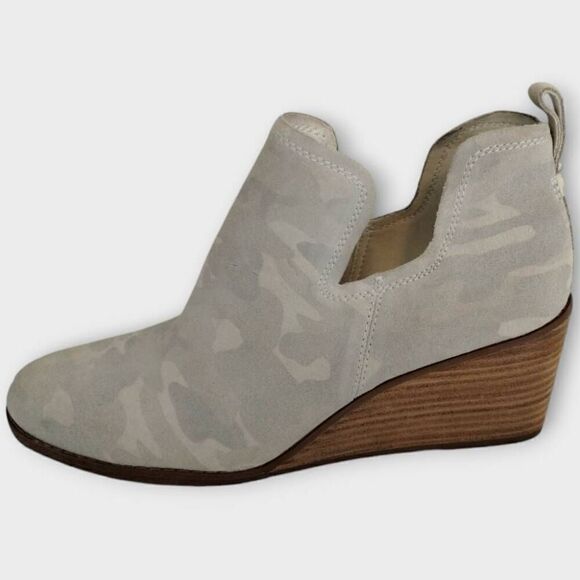 Toms Womens Bootie Sz 9.5 Kallie Wedge Bootie Suede‎ Grey White Camouflage Wedge - Picture 9 of 11